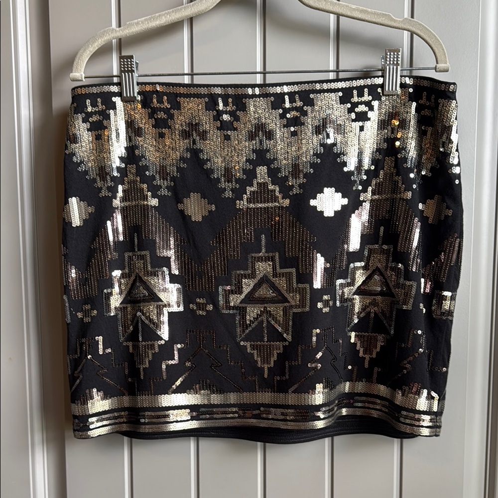 Express Black and Silver Sequin Mini Pencil Skirt